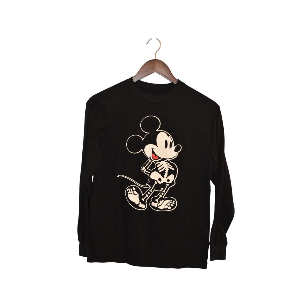 Disney Mickey Black Skeleton Long Sleeve T Shirt Size S